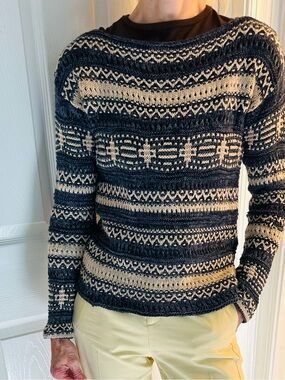 Lauren Ralph Lauren Cotton blend Navy and Cream Knit Crew Sweater SP